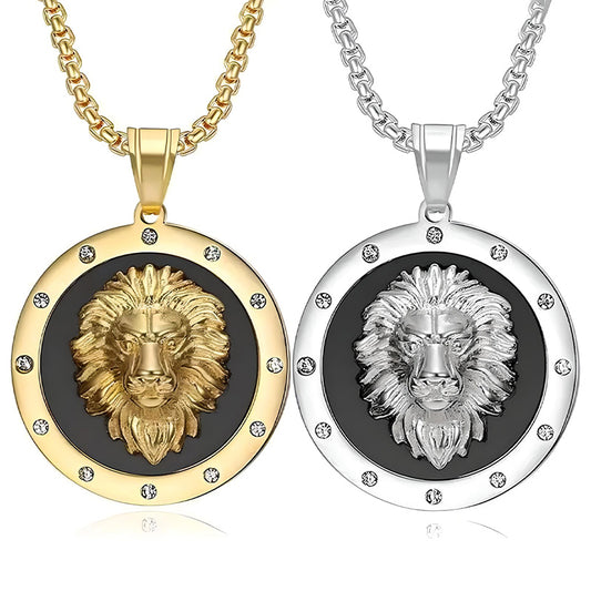Lion Necklace Circle with Chain-Necklaces-Innovato Design-Silver-Innovato Design