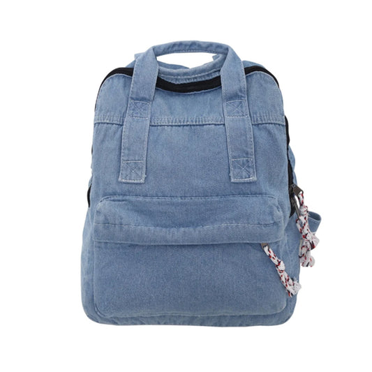 Vintage Blue Denim with Drawstring Backpack for Girls-Denim Backpacks-Innovato Design-Light Blue-Innovato Design