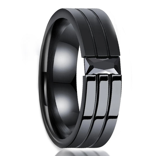Men's 6mm Stainless Steel Ring Band CZ Black Wedding Promise