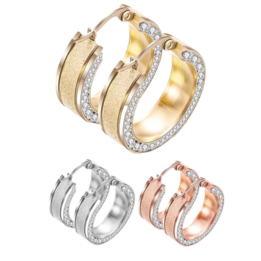 Stainless Steel Hoop Earrings for Men Women Huggie Earrings Unique Cubic Zircon Inlay Set