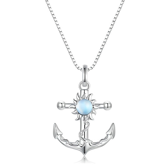 925 Sterling Silver Anchor Sun Sea Charm Pendant Chain Necklace-Necklaces-Innovato Design-Innovato Design