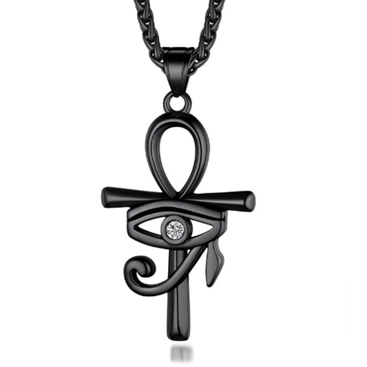 Egyptian Eye of Horus on Ankh Pendant Stainless Steel Chain Necklace-Necklaces-Innovato Design-Innovato Design