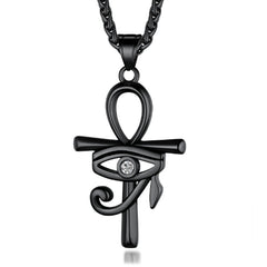 Egyptian Eye of Horus on Ankh Pendant Stainless Steel Chain Necklace-Necklaces-Innovato Design-Innovato Design