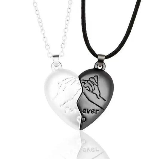 Men Women's 2 PCS Stainless Steel Magnetic Pendant Necklace Heart Love Couple-Necklaces-Innovato Design-black-Innovato Design