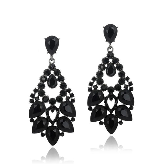 Cubic Zirconia Crystal Vintage Style Teardrop Dangle Chandelier Earrings-Earrings-Innovato Design-Black-Innovato Design