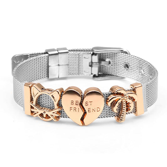Stainless Steel Best Friend Heart Cat Adjustable Bracelet for Women-Bracelets-Innovato Design-Rose Gold Cat-Innovato Design