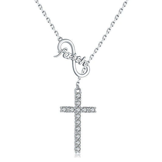 Sterling Silver Faith Hope Love Hollow Sideway Cross Pendant Necklace, 18 Rolo Chain