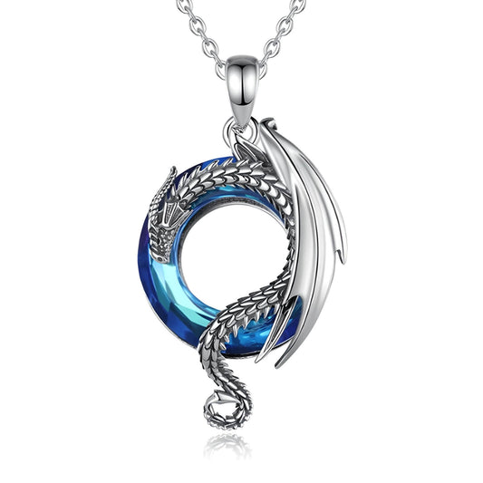 Dragon Austrian Crystal Pendant Necklace 925 Sterling Silver-Necklaces-Innovato Design-Innovato Design