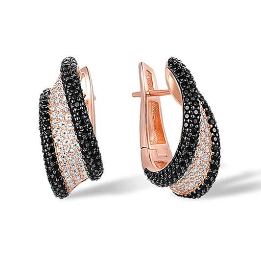 925 Sterling Silver Rose Gold & Black Cross Hoop Earrings with Zirconia-Earrings-Innovato Design-Innovato Design