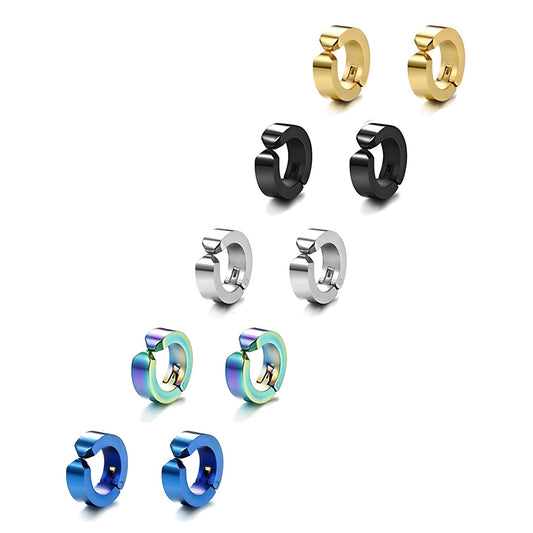 Stainless Steel Set Clip On Earrings for Men Women Hoop Huggie Earrings Non Piercing-Earrings-Innovato Design-5 Pairs-Innovato Design