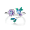 Romantic Colorful Cubic Zirconia Flower with Bird Sterling Silver Wedding Ring-Rings-Innovato Design-Adjustable-Innovato Design