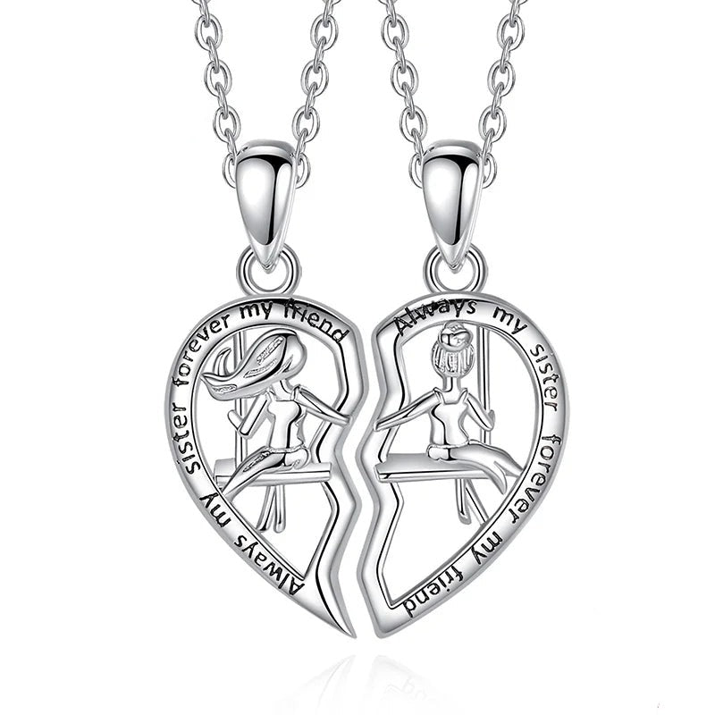 925 Sterling Silver BFF Sisters Heart Charm Necklaces Set Innovato Design