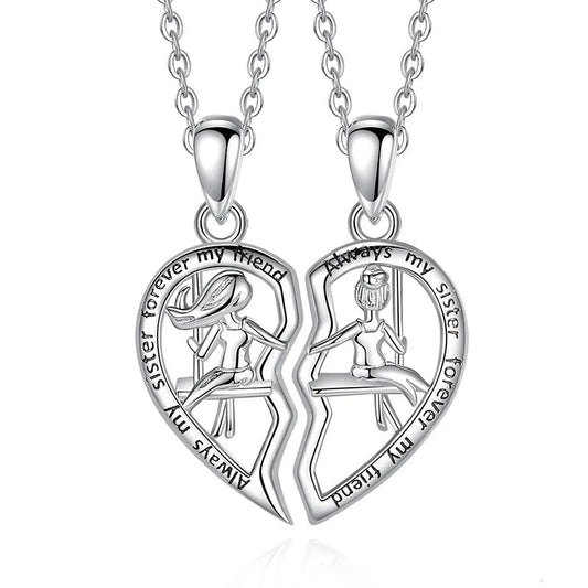925 Sterling Silver BFF Sisters Heart Charm Necklaces Set-Necklaces-Innovato Design-Innovato Design