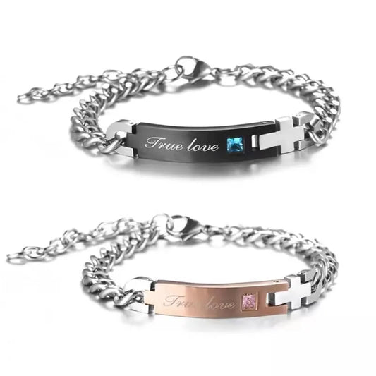 His & Hers Stainless Steel Bracelet Link Wrist CZ Curb Chain Couple Set-Bracelets-Innovato Design-Innovato Design