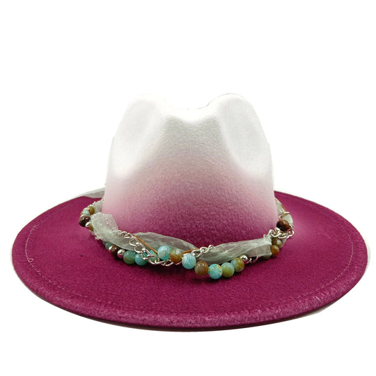 Colorful Brim Fedora Hat with Pearl Hatband-Hats-Innovato Design-Pink-Innovato Design