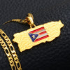 Puerto Rico Flag Pendant Figaro Chain Necklace Gold Tone-Necklaces-Innovato Design-Innovato Design