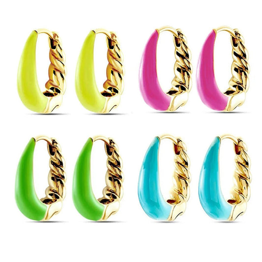 4 Pairs Sterling Silver Stud Hoop Earrings for Women Summer Colorful Enamel Set