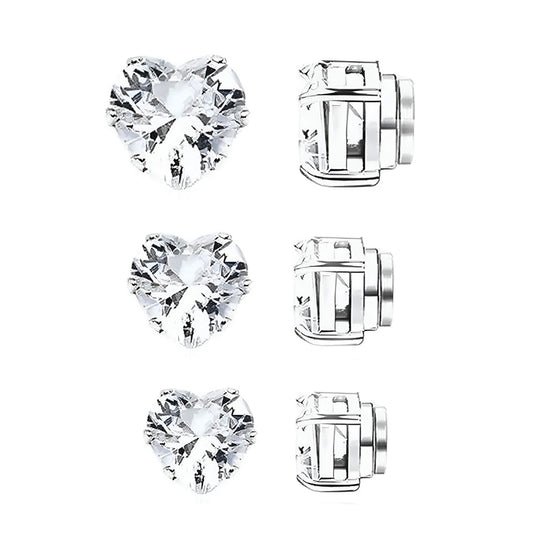 Clear Heart Shape Cubic Zirconia Magnetic Stud Earring Set-Earrings-Innovato Design-Innovato Design