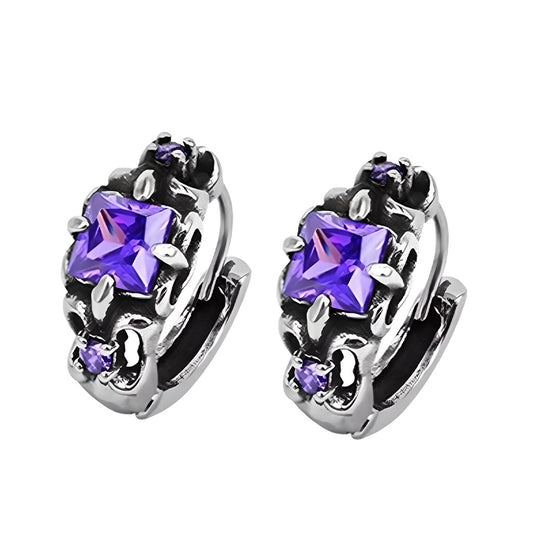 Vintage Stainless Steel Stud Hoop Huggie Earrings CZ Unisex Men Women-Earrings-Innovato Design-Purple-Innovato Design