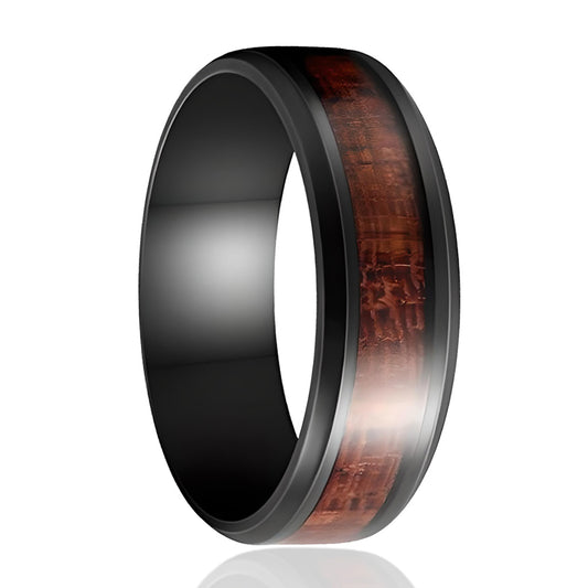 Men 8mm Black Tungsten Ring Vintage Wedding Engagement Promise Band KOA Wood Inlay Comfort Fit-Rings-Innovato Design-7-Innovato Design