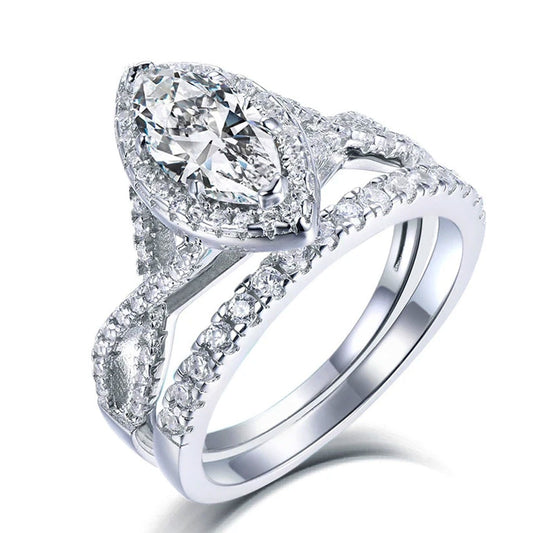 Sterling Silver Princess Cut Wedding Engagement Ring Anniversary Propose Eternity Bridal Halo