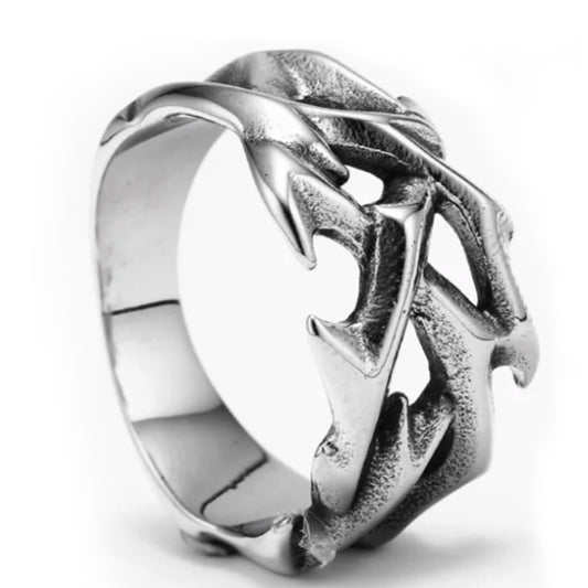 Hollow Crown of Thorns Design Stainless Steel Retro Fashion Ring