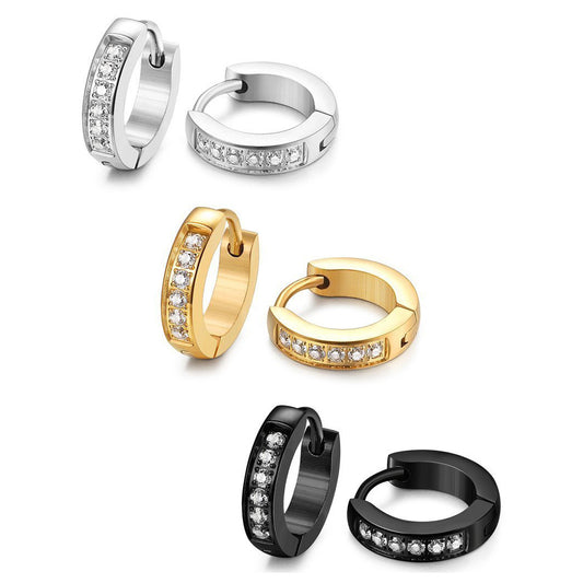 13MM Stainless Steel Small Hoop Earrings for Men Women Huggie Earrings CZ Inlaid-Earrings-Innovato Design-3 Pairs Mix-Innovato Design