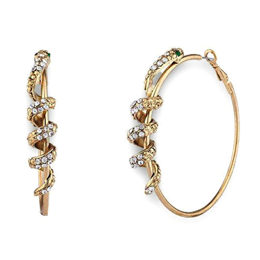 Gold Tone Crystal Rhinestone Snake Serpent Zircon Hoop Earrings-Rings-Innovato Design-Innovato Design