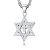 Metallic Messianic Star of David around Holy Cross Pendant Necklace-Necklaces-Innovato Design-Silver-Innovato Design