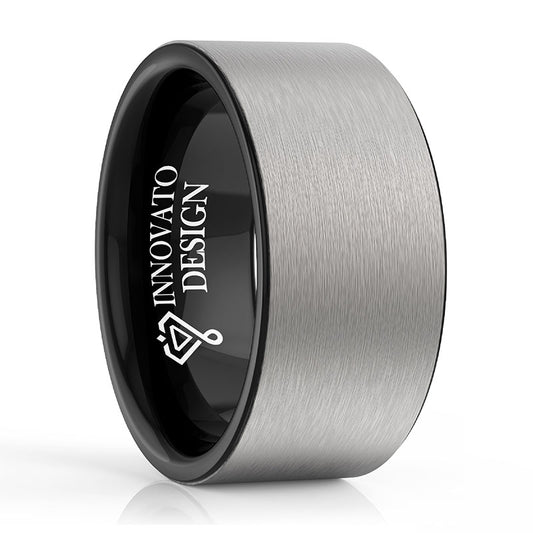 10mm Black Silver Brushed Top Tungsten Carbide Ring-Rings-Innovato Design-7-Innovato Design