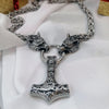 Thor's Hammer Pendant with Two Wolf Heads Byzantine Chain Necklace-Necklaces-Innovato Design-19.5-Innovato Design