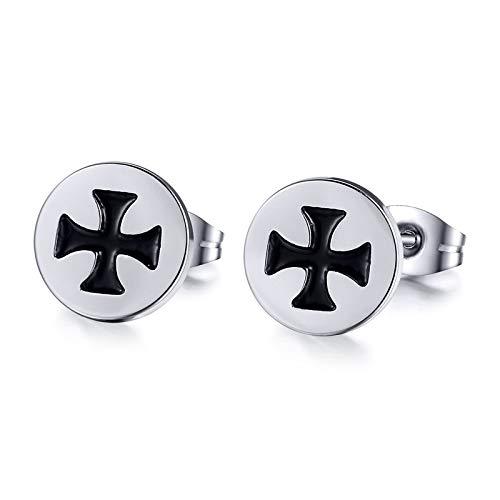2pcs Trendy Stainless Steel Unisex Men Cross Stud Earrings, 1 Pair, Silver Black-Earrings-Innovato Design-Innovato Design