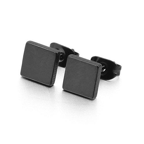 Men's 6~10mm Stainless Steel Studs Earrings Black Square-Earrings-Innovato Design-6mm Wide-Innovato Design