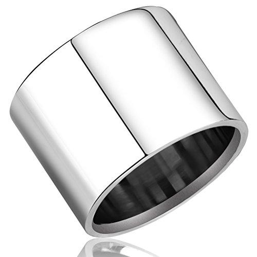 19mm Wide Silver Stainless Steel Ring Cool Wedding Engagement Band High Polished Comfort Fit-Rings-Innovato Design-6-Innovato Design