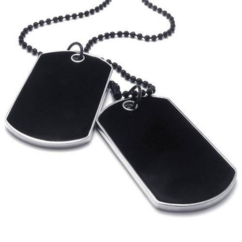 Walbest Hip Hop Military Army Style Metal Black 2 Dog Tags Pendant Sweater  Chain Necklace Men's Jewelry, Tag with Personalized ID 