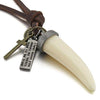 Men's Alloy Genuine Leather Pendant Necklace Silver Tone White Wolf Tooth Cross Adjustable 16~26 Inch Chain-Necklaces-INBLUE-Innovato Design