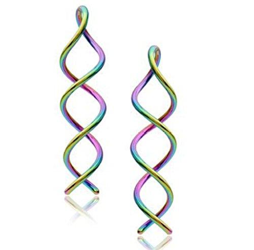 Rainbow Spiral Earrings Titanium Twist Swirl Drop Dangle Gauge-Earrings-Innovato Design-Innovato Design