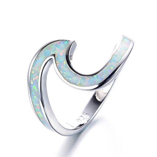 925 Sterling Silver Ring Wave Ocean Beach Lab Created white Opal. Silver Ring sizes 5-10-Rings-Innovato Design-5-Innovato Design