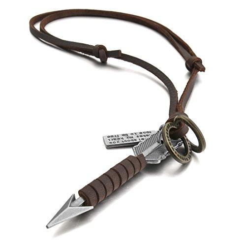 Men's Alloy Leather Arrow Vintage Pendant Necklace with Chain, Brown Silver Tone-Necklaces-Innovato Design-Innovato Design