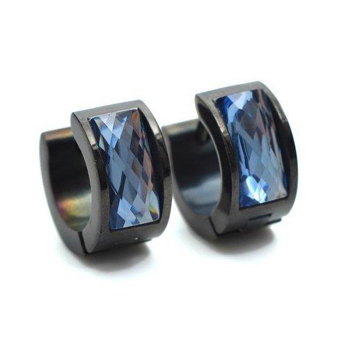 Stainless Steel Black & Multiple Crystal Studs Hoop Men Earrings-Earrings-Innovato Design-Innovato Design