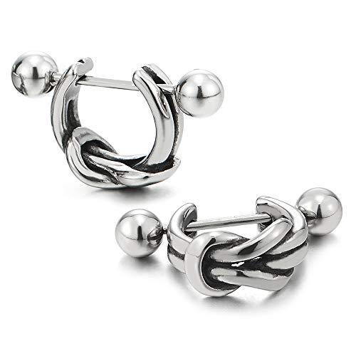 Men's Stainless Steel Stud Hoop Huggie Knot Half Circle Earrings-Earrings-Innovato Design-Innovato Design