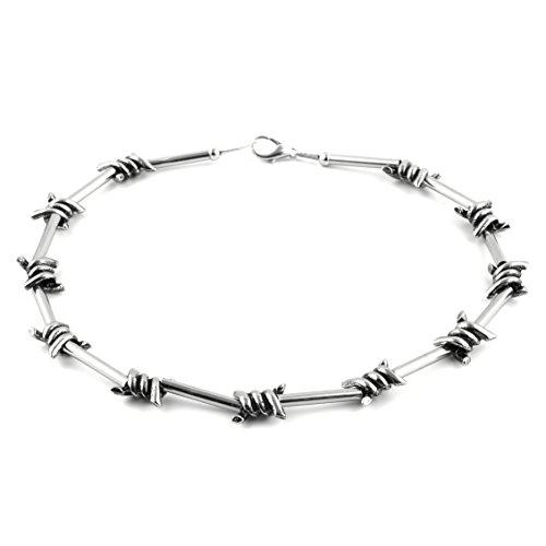 Punk Rock Emo Goth Silver Barbed Wire Chain Necklace - 18 1/2