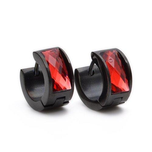 Red Crystal Black Stainless Steel Studs Hoop Men's Earrings-Earrings-Innovato Design-Innovato Design