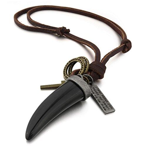 Men's Alloy Genuine Leather Pendant Necklace Black Wolf Tooth Cross Adjustable 16~26 Inch Chain-Necklaces-INBLUE-Innovato Design