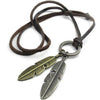 Vintage Angel Feather Pendant Leather Cord Men Necklace Chain, Gold Silver Brown-Necklaces-KONOV-Innovato Design