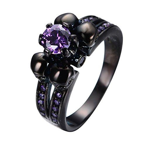 Jewelry Women's Lab Purple Bright Stone Skulls Black Gold Plated Gift Engagement Wedding Womens Ring Size 5-10, 10