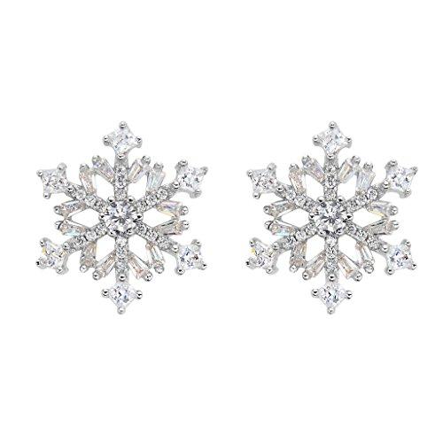 Sterling Silver Cubic Zirconia Winter Snowflake Flower Elegant Stud Earrings Clear-Earrings-Innovato Design-Innovato Design