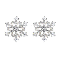 Sterling Silver Cubic Zirconia Winter Snowflake Flower Elegant Stud Earrings Clear-Earrings-Innovato Design-Innovato Design