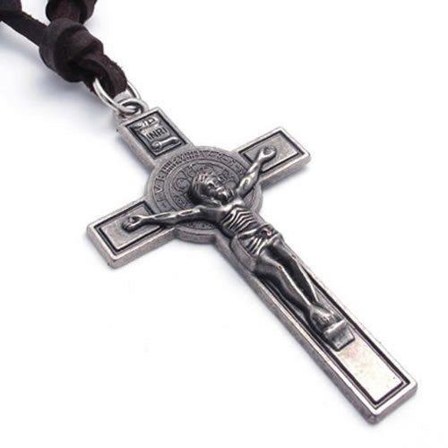 Men Vintage Style Jesus Crucifixion Cross Pendant Leather Cord Necklace Chain-Necklaces-Innovato Design-Innovato Design