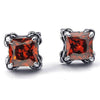 Men Cubic Zirconia Stainless Steel Square Gothic Dragon Claw Stud Earrings, Red Silver-Earrings-Innovato Design-Innovato Design